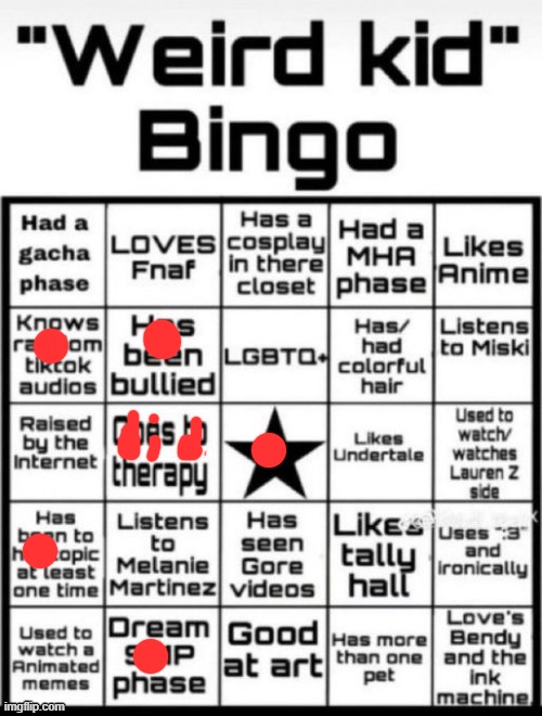 not that weird ig | image tagged in weird kid bingo | made w/ Imgflip meme maker