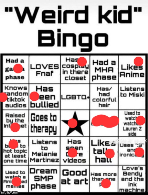 Weird Kid Bingo | image tagged in weird kid bingo | made w/ Imgflip meme maker