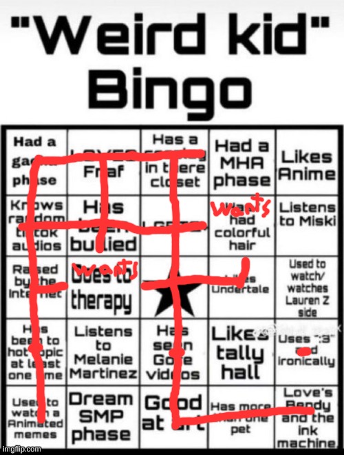 Weird Kid Bingo | image tagged in weird kid bingo | made w/ Imgflip meme maker