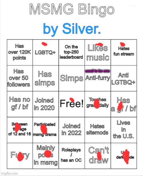 Silver.'s MSMG Bingo | used to be one | image tagged in silver 's msmg bingo | made w/ Imgflip meme maker