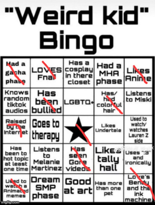 Weird Kid Bingo | image tagged in weird kid bingo | made w/ Imgflip meme maker