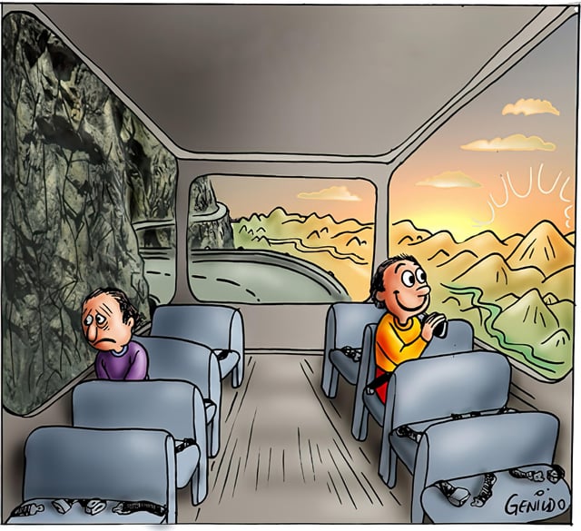 Two men looking out of a bus window Blank Meme Template