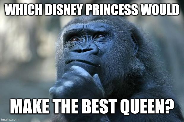 Which Disney Princess would make the best queen? | WHICH DISNEY PRINCESS WOULD; MAKE THE BEST QUEEN? | image tagged in deep thoughts,disney princess,queen,the best,royals,leadership | made w/ Imgflip meme maker