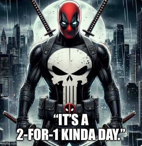 Deadpool | “IT’S A 2-FOR-1 KINDA DAY.” | image tagged in punisher | made w/ Imgflip meme maker