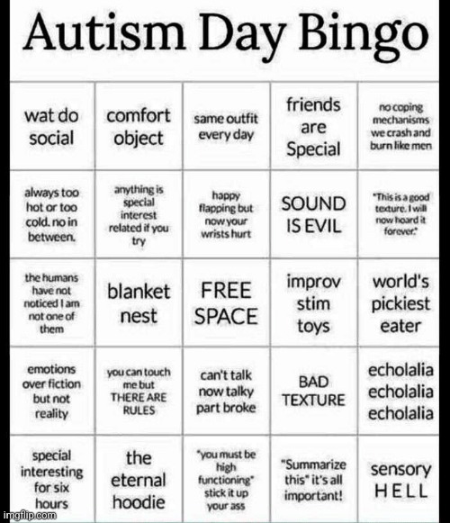 autism bingo | image tagged in autism bingo | made w/ Imgflip meme maker