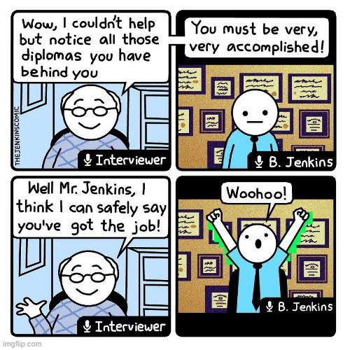 image tagged in job interview,zoom,diplomas,job,green screen,sneaky | made w/ Imgflip meme maker