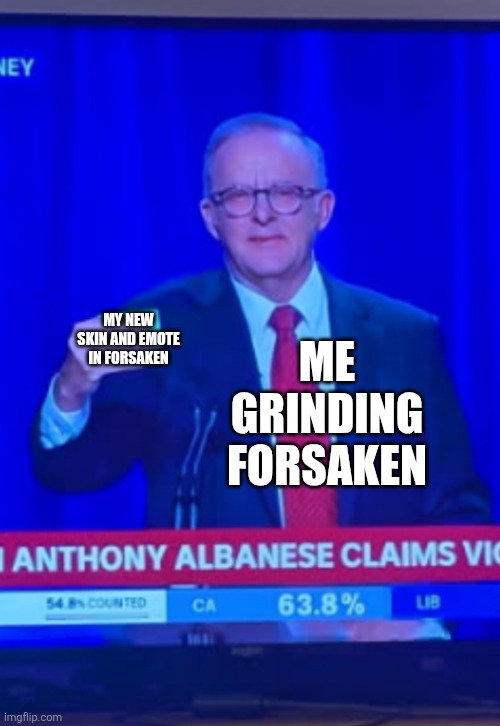 Man flexing card | ME GRINDING FORSAKEN; MY NEW SKIN AND EMOTE IN FORSAKEN | image tagged in man flexing card | made w/ Imgflip meme maker