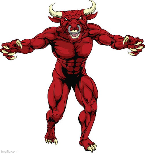 Red muscular humanoid bull (note: I don't support satanism) | image tagged in badass,bull,devil,demon,giga chad | made w/ Imgflip meme maker
