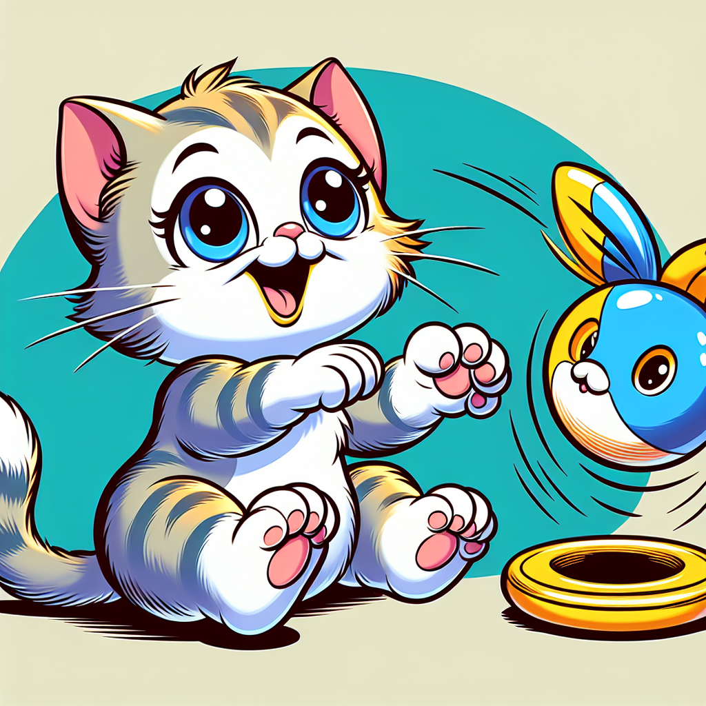 Cute kitten playing with the toy which colours are blue and yell Blank Meme Template