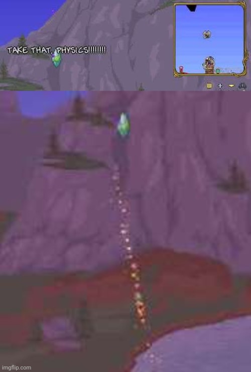 Take that, game physics!! | image tagged in terraria,gaming,video games,nintendo switch,screenshots | made w/ Imgflip meme maker