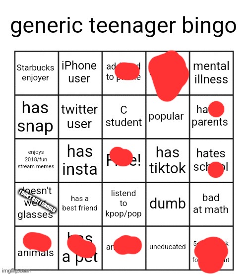 generic teenager bingo | I DON'T BUT I SHOULD | image tagged in generic teenager bingo | made w/ Imgflip meme maker