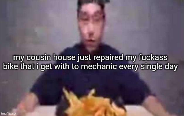 are these fries | my cousin house just repaired my fuckass bike that i get with to mechanic every single day | image tagged in are these fries | made w/ Imgflip meme maker