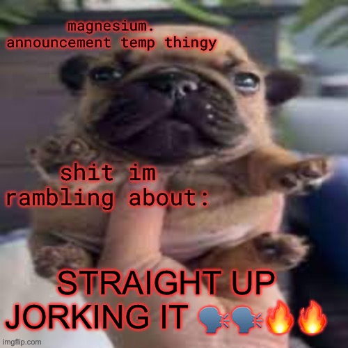 pug temp | STRAIGHT UP JORKING IT 🗣️🗣️🔥🔥 | image tagged in pug temp | made w/ Imgflip meme maker