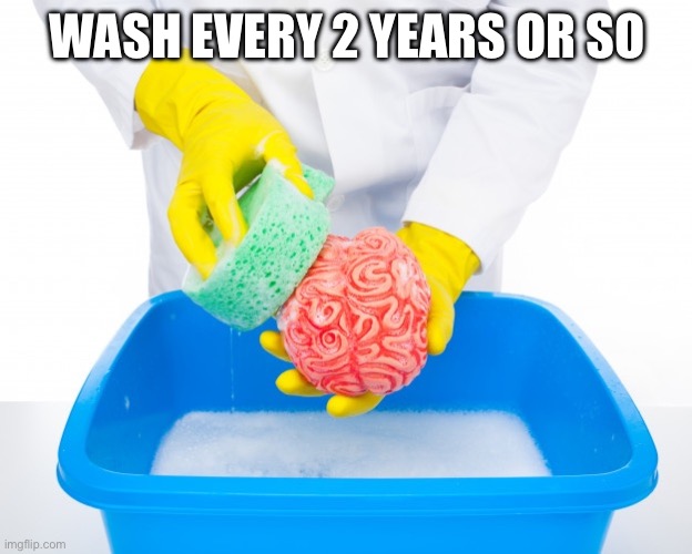 Brainwashing | WASH EVERY 2 YEARS OR SO | image tagged in brainwashing | made w/ Imgflip meme maker