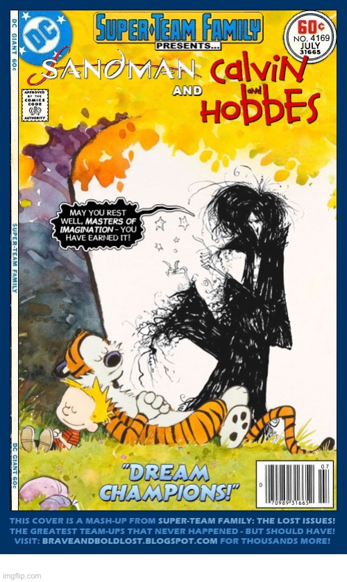 The Boys enter the dream realm of Morpheus… | image tagged in calvin and hobbes,sandman,comics,dreams,morpheus,mashup | made w/ Imgflip meme maker