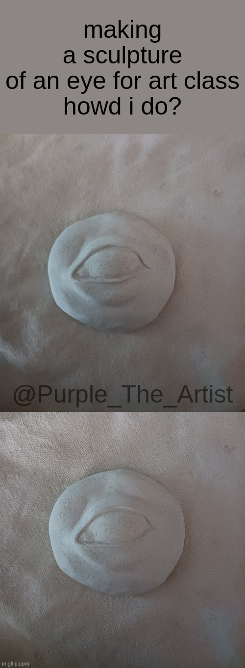 making a sculpture of an eye for art class

howd i do? @Purple_The_Artist | made w/ Imgflip meme maker