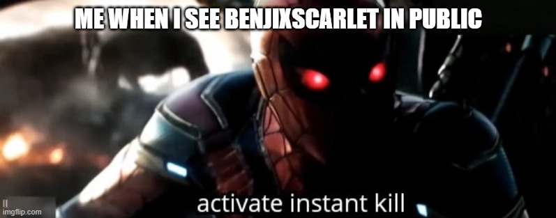 Activate Instant Kill | ME WHEN I SEE BENJIXSCARLET IN PUBLIC | image tagged in activate instant kill | made w/ Imgflip meme maker