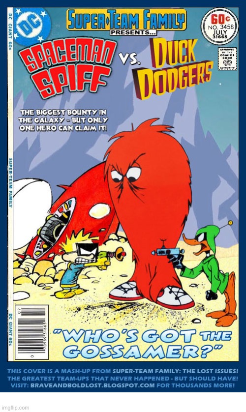 A meeting of two legendary space heroes! | image tagged in calvin and hobbes,spaceman spiff,duck dodgers,looney tunes,mashup | made w/ Imgflip meme maker