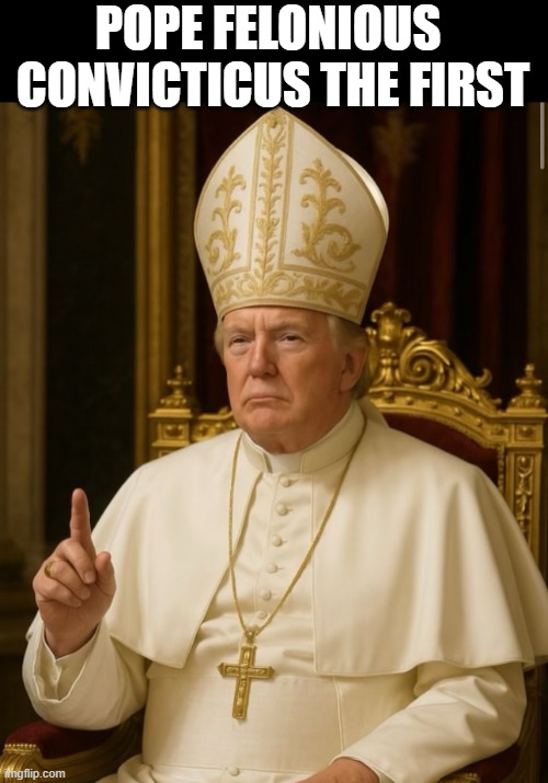 Pope Felonious  Convicticus | POPE FELONIOUS  CONVICTICUS THE FIRST | image tagged in pope trump,pope,catholic church,donald trump | made w/ Imgflip meme maker