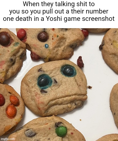 Sad cookie | When they talking shit to you so you pull out a their number one death in a Yoshi game screenshot | image tagged in sad cookie | made w/ Imgflip meme maker