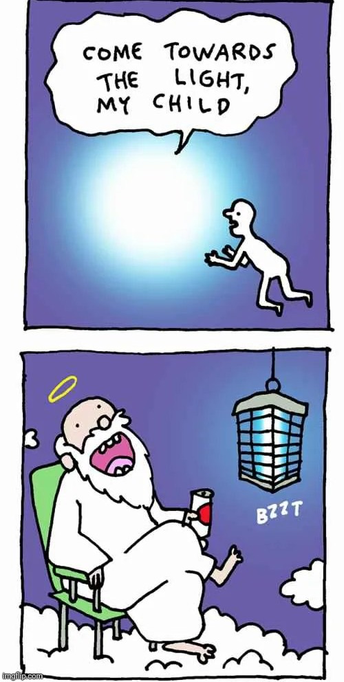 Good God In Heaven | image tagged in afterlife,it's a trap,zapper,stairway to heaven,well yes but actually no,just a joke | made w/ Imgflip meme maker