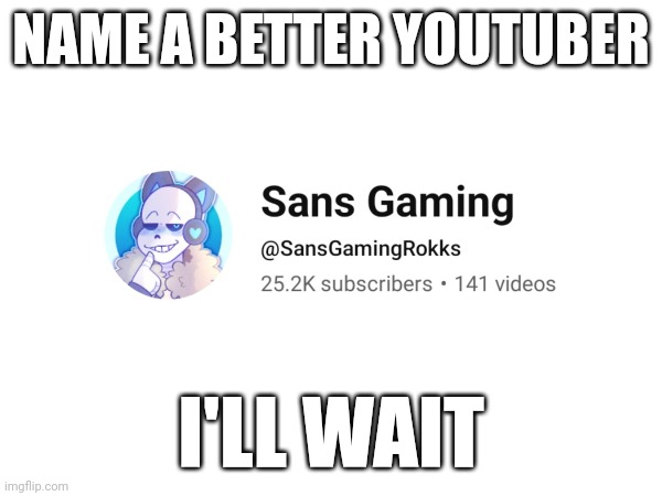 Sans Gaming | NAME A BETTER YOUTUBER; I'LL WAIT | image tagged in sans gaming | made w/ Imgflip meme maker