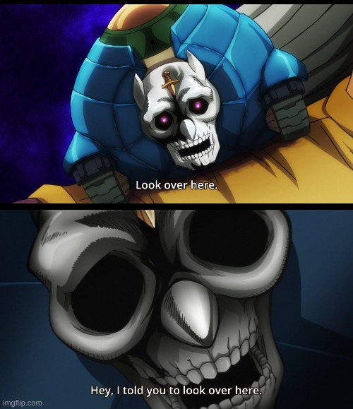 JoJo's Bizarre Adventure Sheer Heart Attack Look over here | image tagged in jojo's bizarre adventure sheer heart attack look over here | made w/ Imgflip meme maker