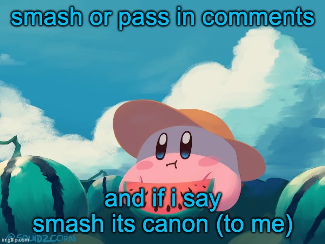 include an image | smash or pass in comments; and if i say smash its canon (to me) | image tagged in cantaloupe kirby | made w/ Imgflip meme maker