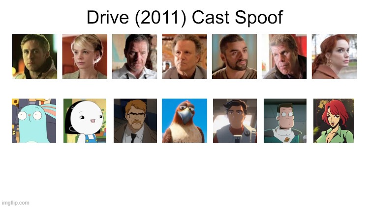 Credit to Waldness Topic International for this used | image tagged in meme,memes,drive 2011,characters,roles,spoof cast | made w/ Imgflip meme maker