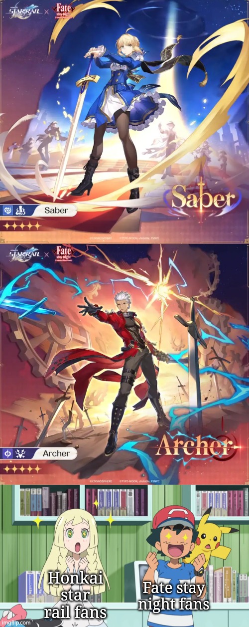 Is anyone excited for this crossover!? | Fate stay night fans; Honkai star rail fans | image tagged in honkai star rail,fate/stay night,crossover | made w/ Imgflip meme maker