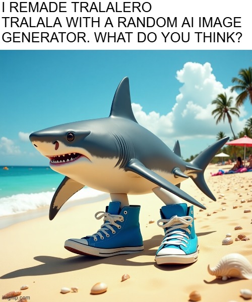 I REMADE TRALALERO TRALALA WITH A RANDOM AI IMAGE GENERATOR. WHAT DO YOU THINK? | image tagged in shark,nike | made w/ Imgflip meme maker