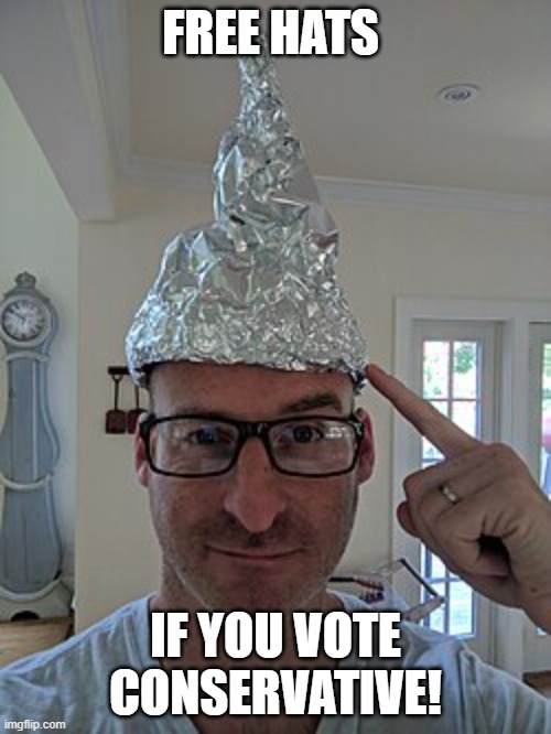 canada politics | FREE HATS; IF YOU VOTE CONSERVATIVE! | image tagged in political meme | made w/ Imgflip meme maker