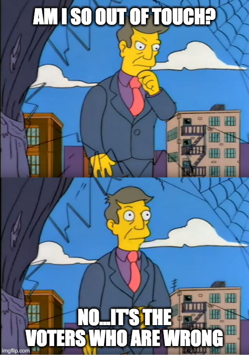 Skinner Out Of Touch | AM I SO OUT OF TOUCH? NO...IT'S THE VOTERS WHO ARE WRONG | image tagged in skinner out of touch | made w/ Imgflip meme maker