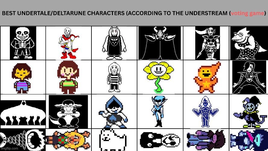 AND SO THE GAME BEGINS! (vote 1) | image tagged in voting game,undertale,deltarune | made w/ Imgflip meme maker