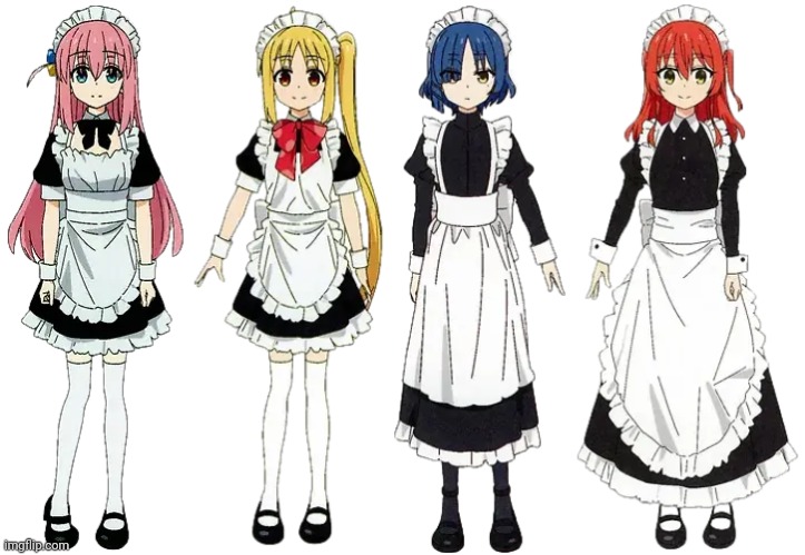 Bocchi the Maid 2 | image tagged in hitori gotoh - maid uniform,nijika ijichi - maid uniform,ryo yamada - maid uniform,ikuyo kita - maid costume shuuka festival | made w/ Imgflip meme maker