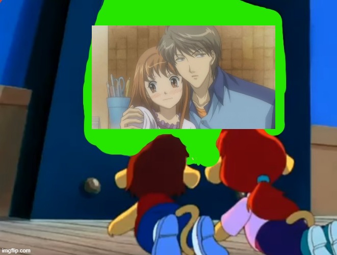 Spencer Lionheart and Kate Lionheart watching itakiss (because it's an anime appropriate for their age) | image tagged in spencer lionheart and kate lionheart watching,anime,based | made w/ Imgflip meme maker
