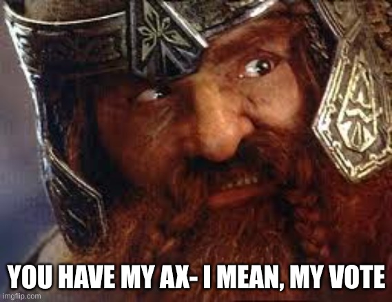 You have my Gimli | YOU HAVE MY AX- I MEAN, MY VOTE | image tagged in you have my gimli | made w/ Imgflip meme maker