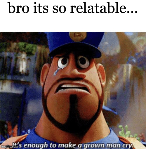 It's enough to make a grown man cry | bro its so relatable... | image tagged in it's enough to make a grown man cry | made w/ Imgflip meme maker