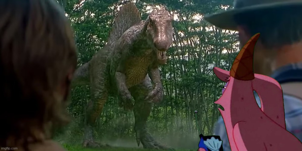 He's just standing there... MENACINGLY!.mp3 | image tagged in patrick,jurassic park,jurassic world,jurassic park/world | made w/ Imgflip meme maker