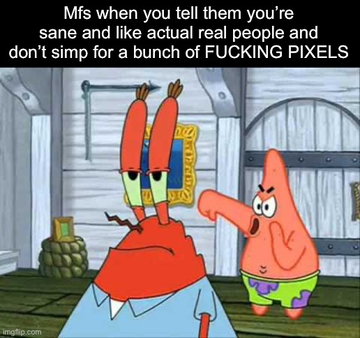 Booooo! | Mfs when you tell them you’re sane and like actual real people and don’t simp for a bunch of FUCKING PIXELS | image tagged in booooo | made w/ Imgflip meme maker