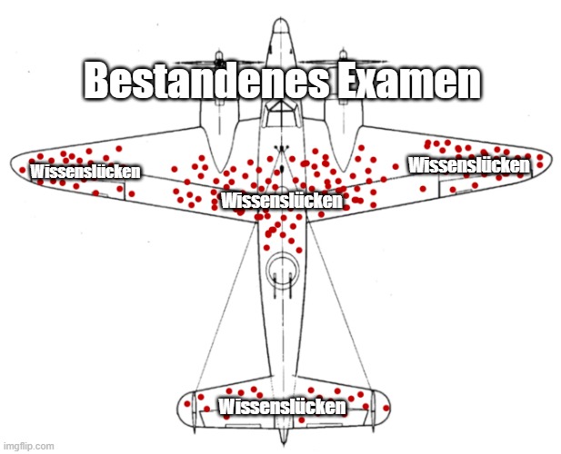 Survivorship Bias | Bestandenes Examen; Wissenslücken; Wissenslücken; Wissenslücken; Wissenslücken | image tagged in survivorship bias | made w/ Imgflip meme maker