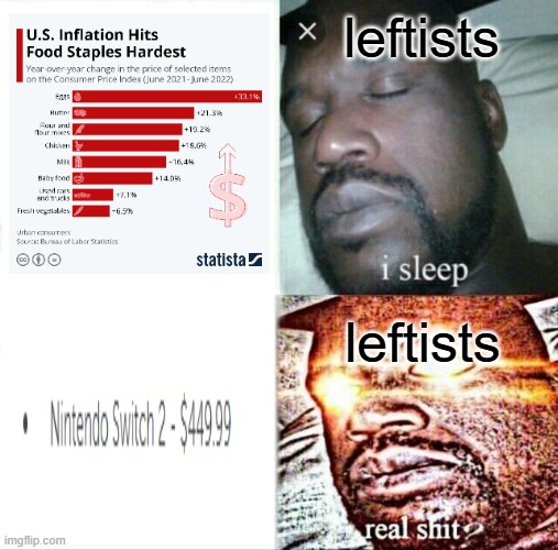 sinflation | leftists; leftists | image tagged in memes,sleeping shaq | made w/ Imgflip meme maker