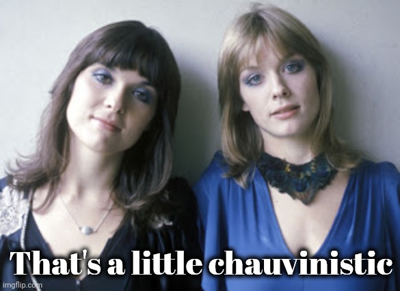 Ann and Nancy Wilson | That's a little chauvinistic | image tagged in ann and nancy wilson | made w/ Imgflip meme maker