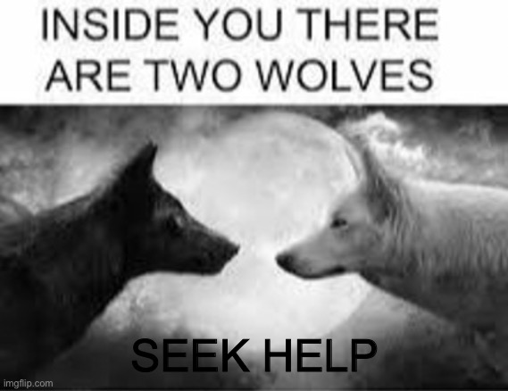 Inside you there are two wolves | SEEK HELP | image tagged in inside you there are two wolves | made w/ Imgflip meme maker