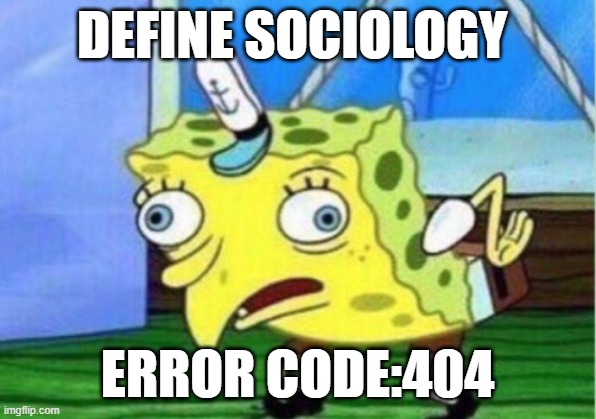 Sociallogy | DEFINE SOCIOLOGY; ERROR CODE:404 | image tagged in memes,mocking spongebob | made w/ Imgflip meme maker