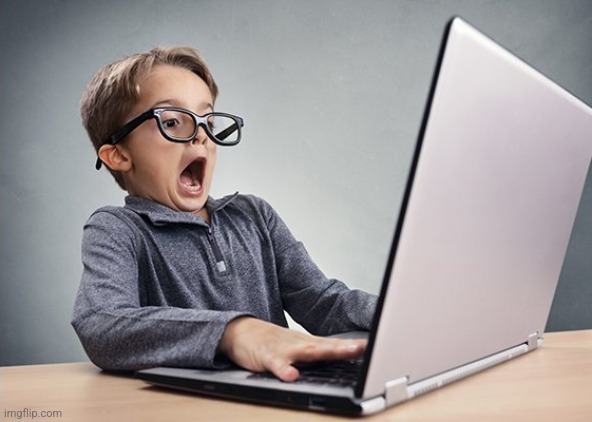 image tagged in shocked kid on computer | made w/ Imgflip meme maker