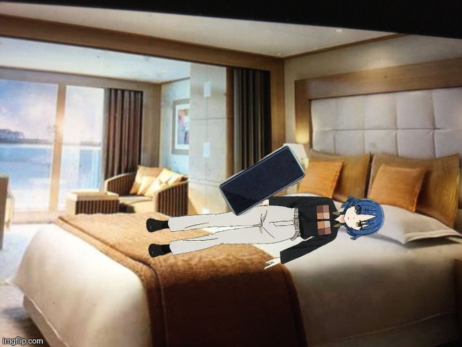 ryo lying | image tagged in cruise ship bedroom | made w/ Imgflip meme maker