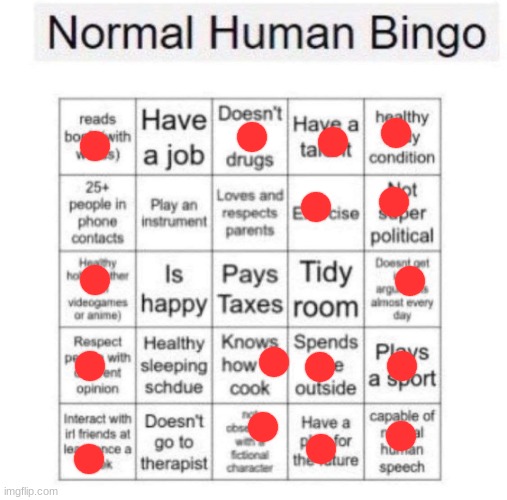 Normal human bingo | image tagged in normal human bingo | made w/ Imgflip meme maker