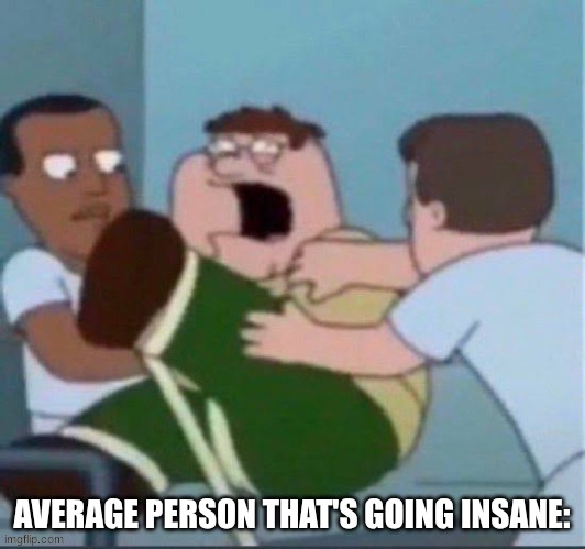 peter insane | AVERAGE PERSON THAT'S GOING INSANE: | image tagged in peter insane | made w/ Imgflip meme maker