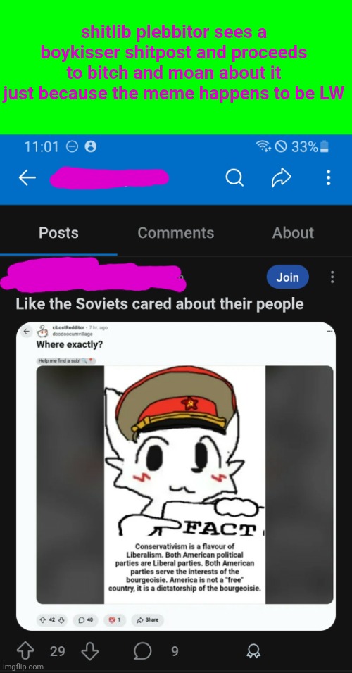 shitlib plebbitor sees a boykisser shitpost and proceeds to bitch and moan about it just because the meme happens to be LW | made w/ Imgflip meme maker